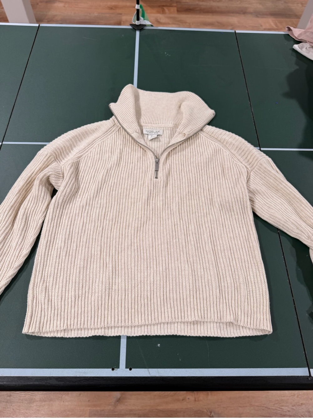 Rachel Zoe Cream Ribbed Quarter-Zip Sweater